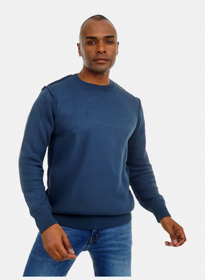 FIRE WOOD FireWood Round Neck Knit Sweater Long Sleeve For Men- Petrol - Image 3